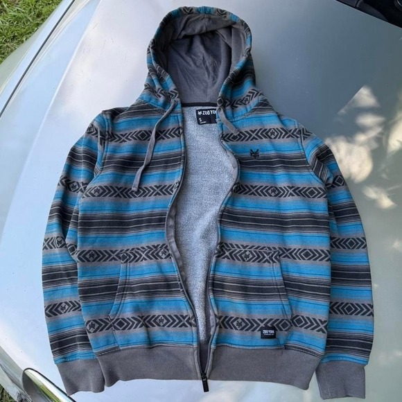 2000s skater Y2K Surfwear Blue and grey Zoo York zip-up hoodie - Picture 1 of 5